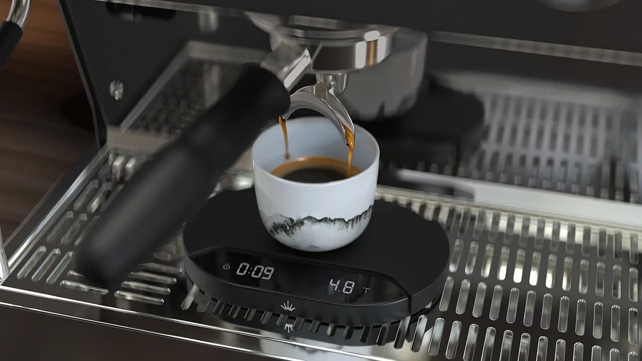 Espresso on the Sync Scale, which sends the extraction time to the grinder